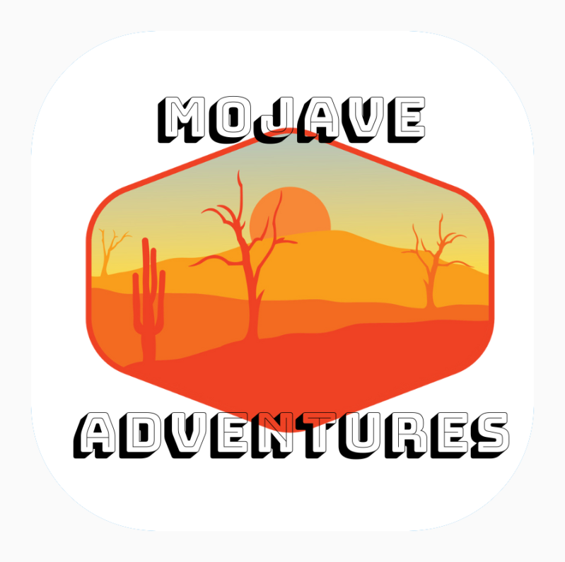 Logo with desert scene and text 'Mojave Adventures' at top and bottom.